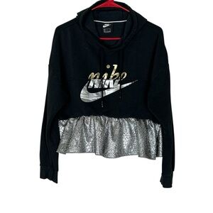 Nike Upcycled Black Hoodie with Metallic Silver Detail Size S